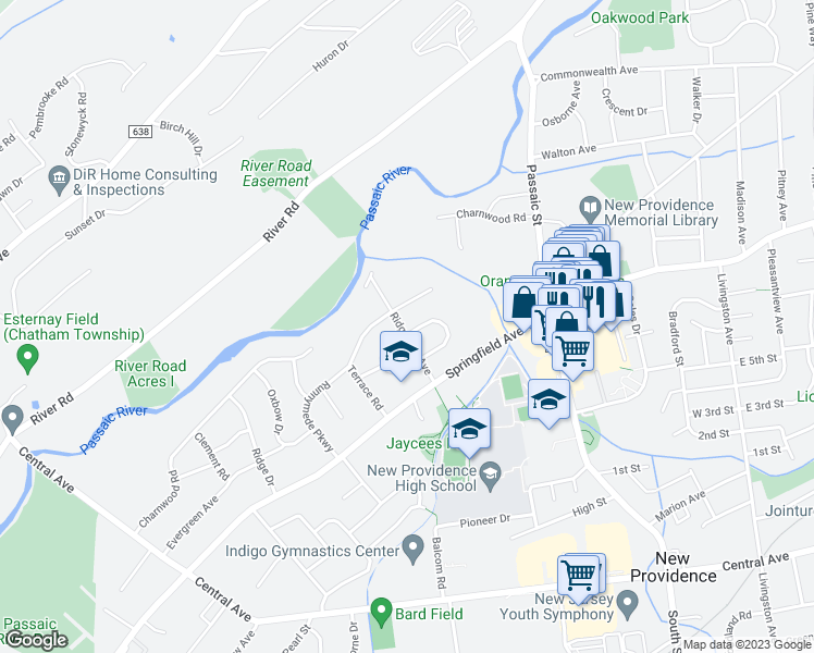 map of restaurants, bars, coffee shops, grocery stores, and more near 73 Holmes Oval North in New Providence