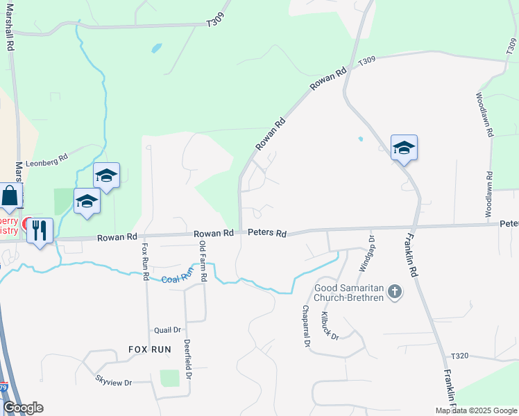 map of restaurants, bars, coffee shops, grocery stores, and more near 111 Redmond Court in Cranberry Township