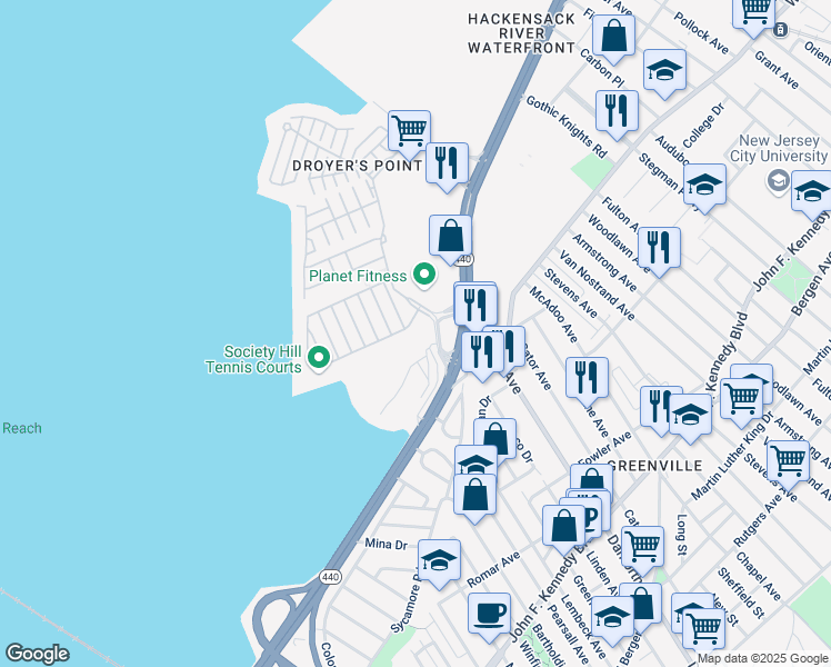 map of restaurants, bars, coffee shops, grocery stores, and more near 12 Cherry Street in Jersey City