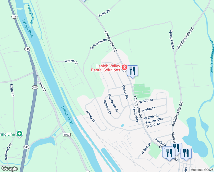 map of restaurants, bars, coffee shops, grocery stores, and more near 3206 Eisenhower Drive in Northampton
