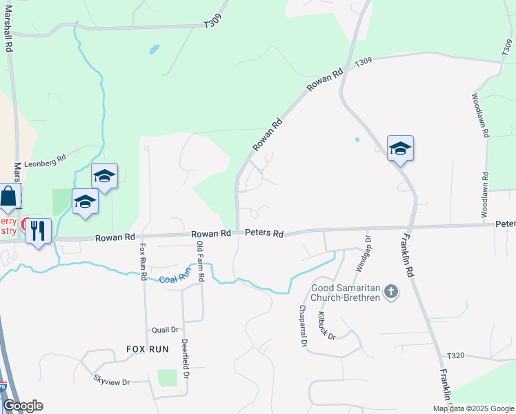 map of restaurants, bars, coffee shops, grocery stores, and more near 111 Redmond Court in Cranberry Township