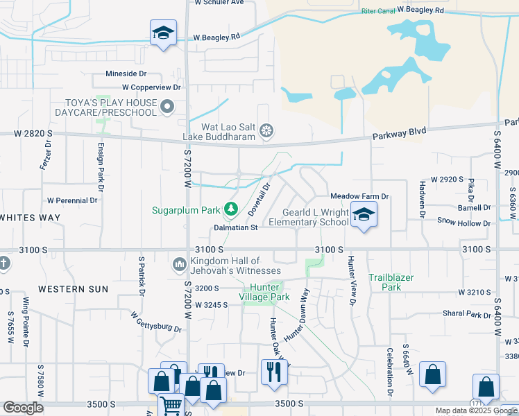 map of restaurants, bars, coffee shops, grocery stores, and more near 3003 Dovetail Drive in West Valley City