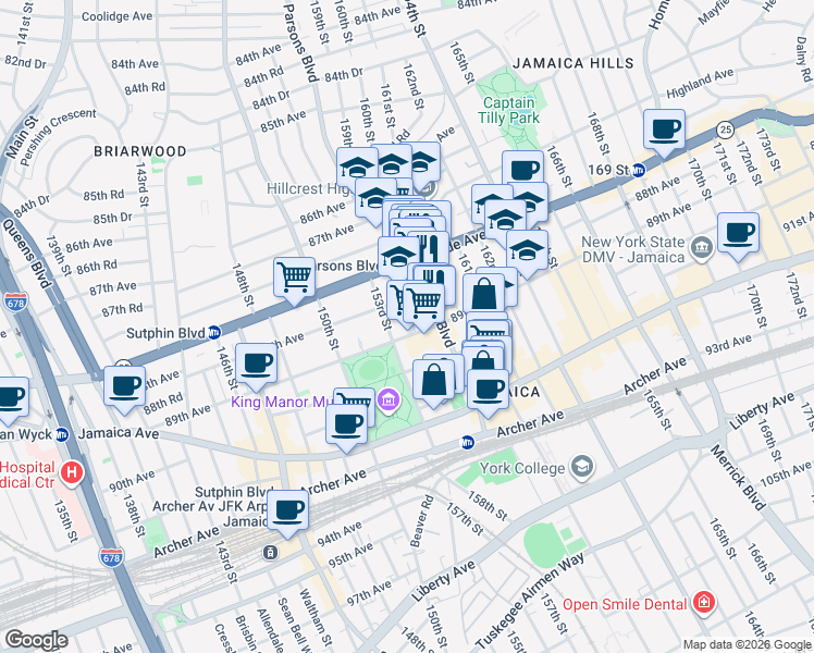 map of restaurants, bars, coffee shops, grocery stores, and more near in Queens