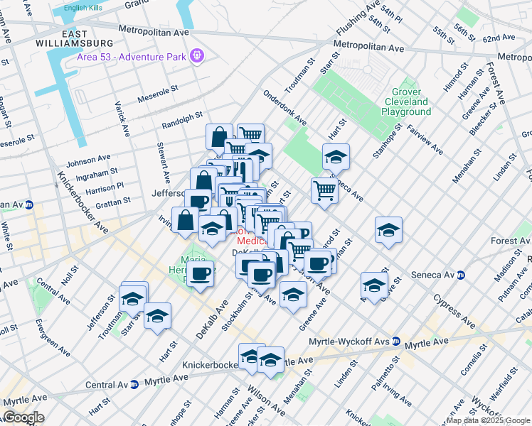map of restaurants, bars, coffee shops, grocery stores, and more near in Brooklyn