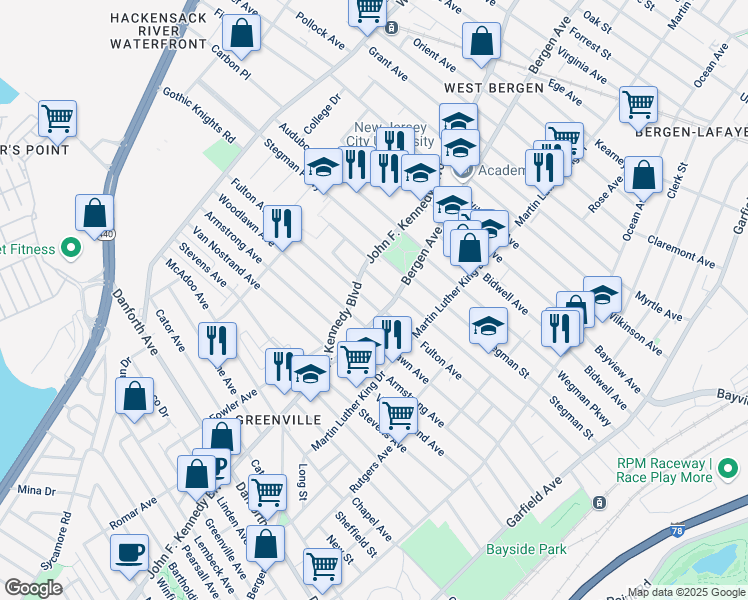 map of restaurants, bars, coffee shops, grocery stores, and more near 236 Fulton Avenue in Jersey City