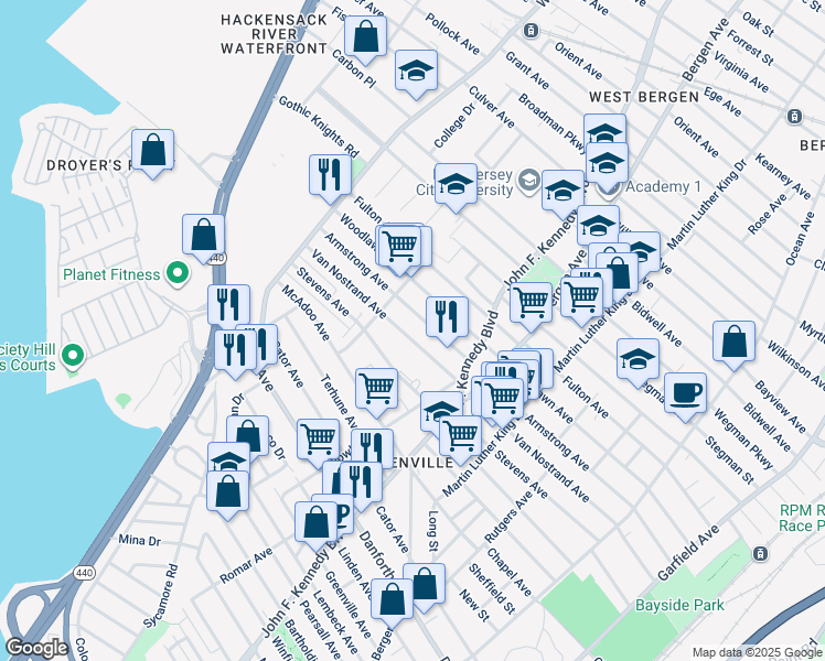 map of restaurants, bars, coffee shops, grocery stores, and more near 283 Van Nostrand Avenue in Jersey City