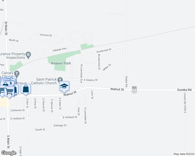 map of restaurants, bars, coffee shops, grocery stores, and more near 1021 East Adams Street in Washington