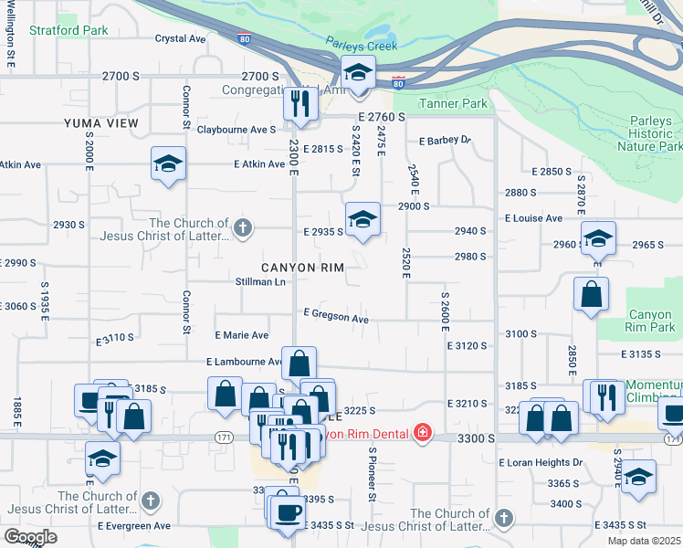 map of restaurants, bars, coffee shops, grocery stores, and more near 3008 Wood Willow Circle in Salt Lake City