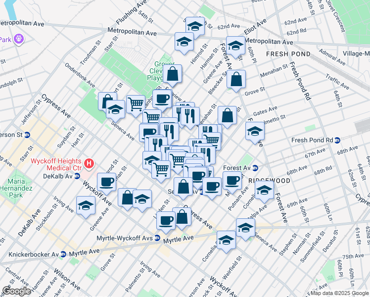 map of restaurants, bars, coffee shops, grocery stores, and more near in Queens