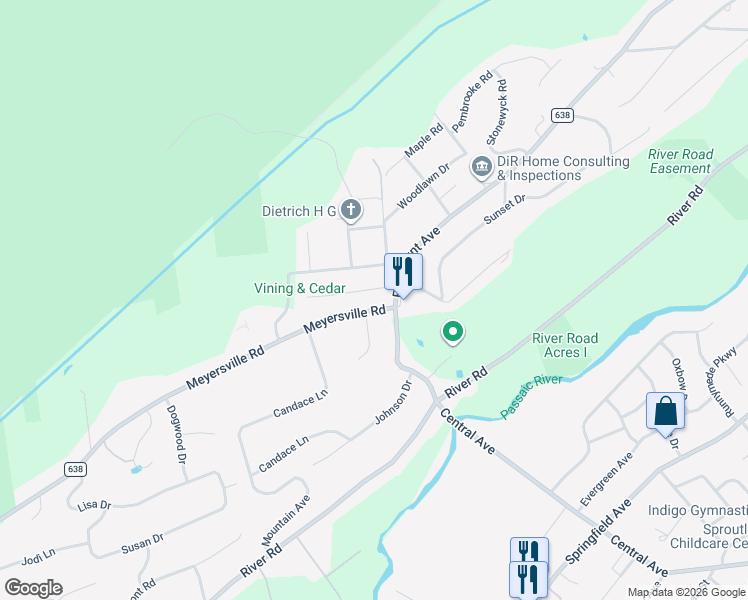 map of restaurants, bars, coffee shops, grocery stores, and more near 6 Meyersville Road in Chatham Township