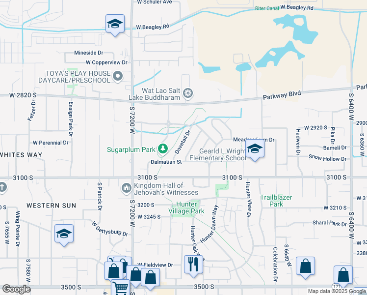 map of restaurants, bars, coffee shops, grocery stores, and more near 3003 Dovetail Drive in West Valley City