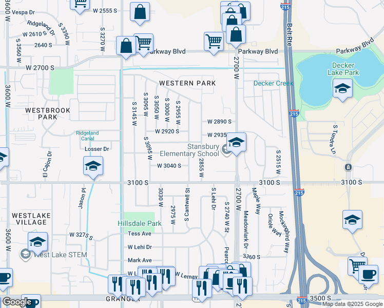 map of restaurants, bars, coffee shops, grocery stores, and more near 2999 South 2910 West in West Valley City