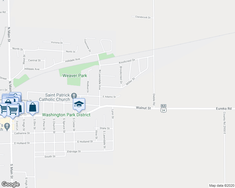 map of restaurants, bars, coffee shops, grocery stores, and more near 1021 East Adams Street in Washington