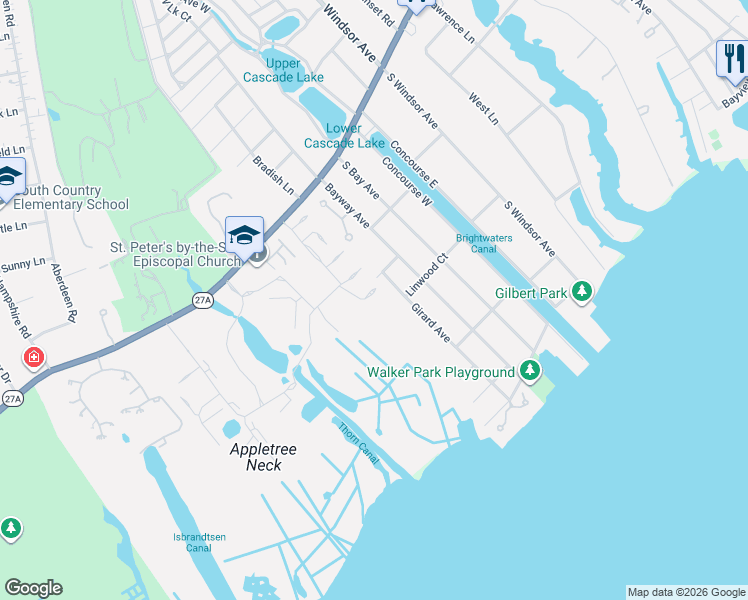map of restaurants, bars, coffee shops, grocery stores, and more near 103 Harbour Lane in West Bay Shore