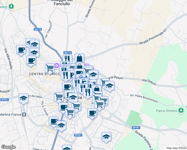 map of restaurants, bars, coffee shops, grocery stores, and more near 10 Circonvallazione in Martina Franca