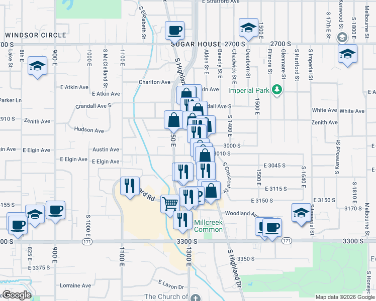 map of restaurants, bars, coffee shops, grocery stores, and more near in Salt Lake County