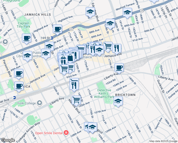 map of restaurants, bars, coffee shops, grocery stores, and more near 9307 Atari Lane in Queens