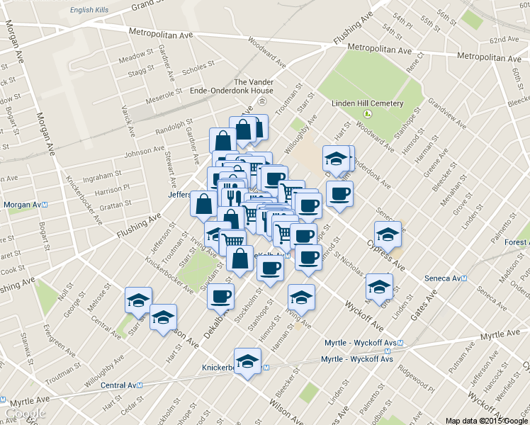 map of restaurants, bars, coffee shops, grocery stores, and more near in Brooklyn