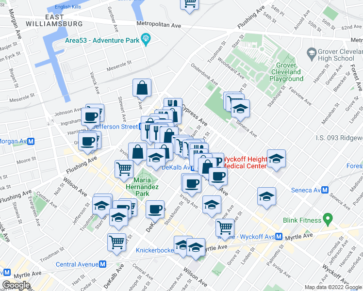 map of restaurants, bars, coffee shops, grocery stores, and more near in Brooklyn