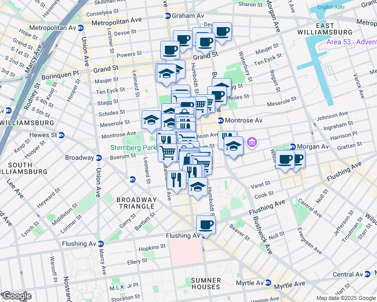 map of restaurants, bars, coffee shops, grocery stores, and more near in Brooklyn