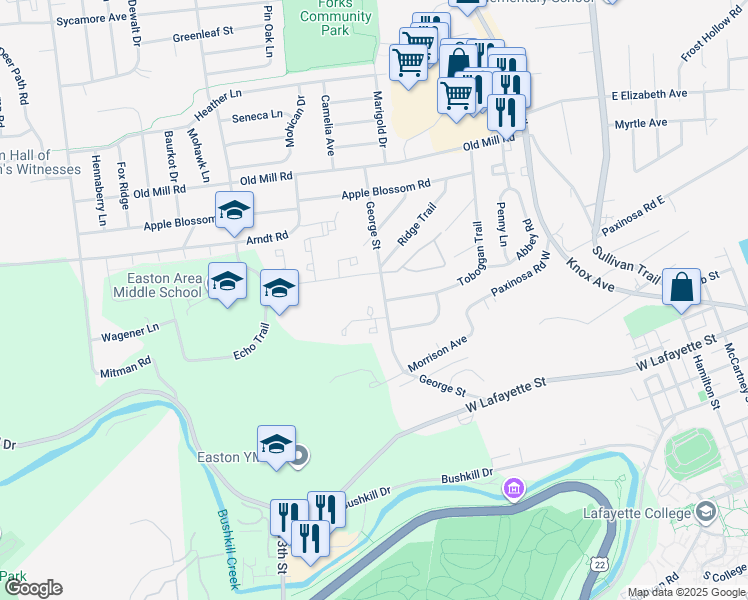 map of restaurants, bars, coffee shops, grocery stores, and more near 4 Lexington Court in Easton