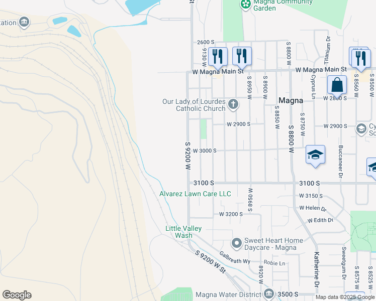 map of restaurants, bars, coffee shops, grocery stores, and more near 9198 West 3000 South in Magna