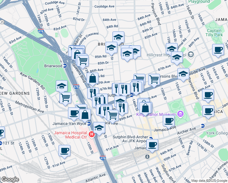 map of restaurants, bars, coffee shops, grocery stores, and more near in Queens