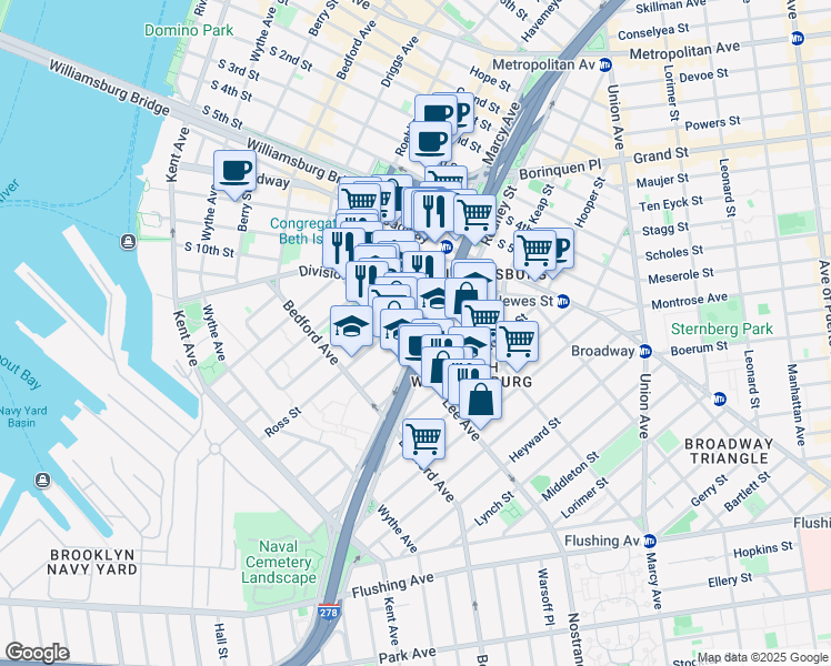 map of restaurants, bars, coffee shops, grocery stores, and more near in Brooklyn