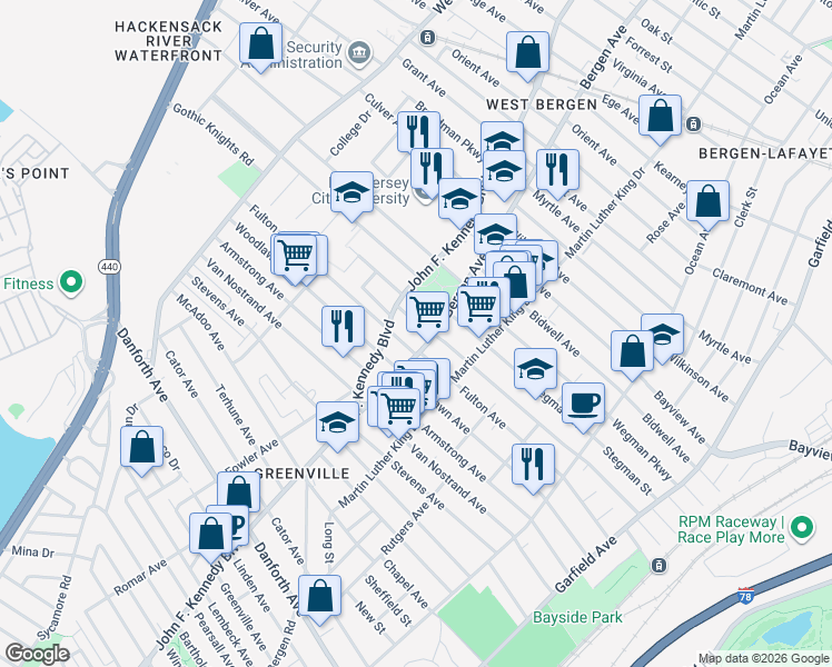 map of restaurants, bars, coffee shops, grocery stores, and more near 236 Fulton Avenue in Jersey City