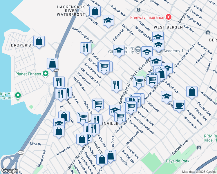 map of restaurants, bars, coffee shops, grocery stores, and more near 283 Van Nostrand Avenue in Jersey City