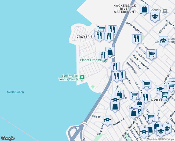 map of restaurants, bars, coffee shops, grocery stores, and more near 5 Dogwood Street in Jersey City