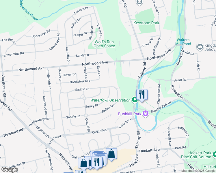 map of restaurants, bars, coffee shops, grocery stores, and more near 83 Surrey Drive in Easton