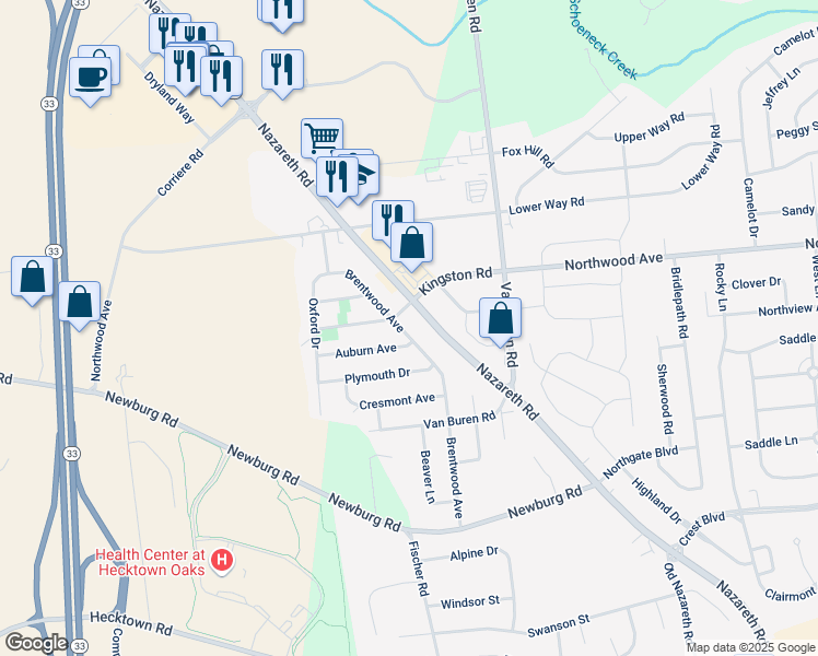 map of restaurants, bars, coffee shops, grocery stores, and more near 119 Brentwood Avenue in Easton