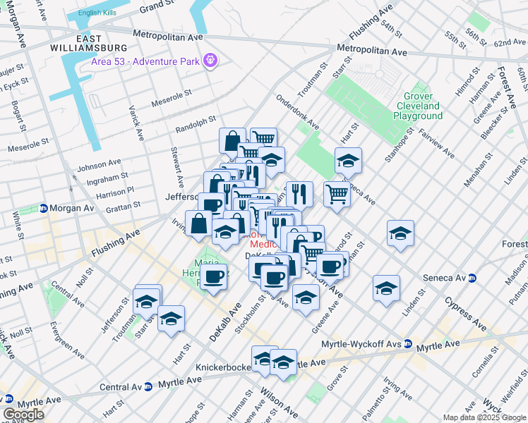 map of restaurants, bars, coffee shops, grocery stores, and more near in Brooklyn