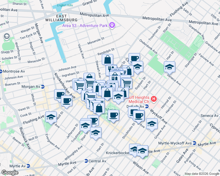 map of restaurants, bars, coffee shops, grocery stores, and more near in Brooklyn