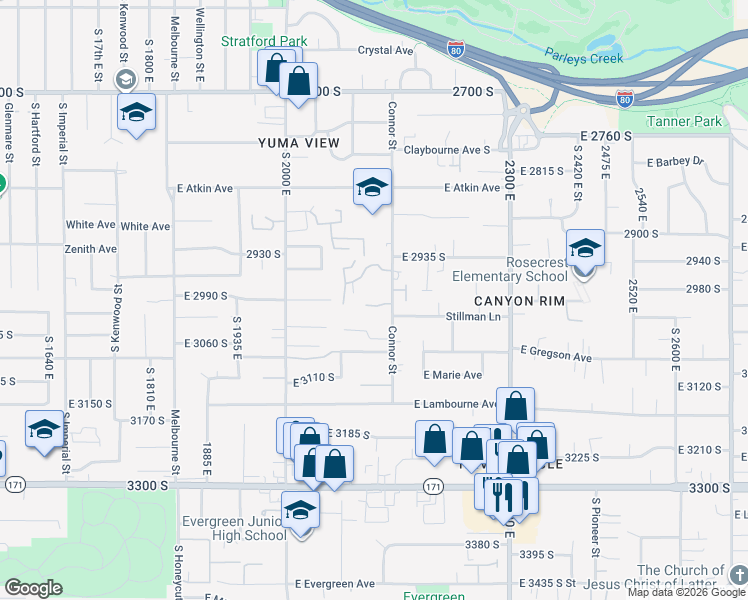 map of restaurants, bars, coffee shops, grocery stores, and more near 2115 East Connor Park Cove in Salt Lake City
