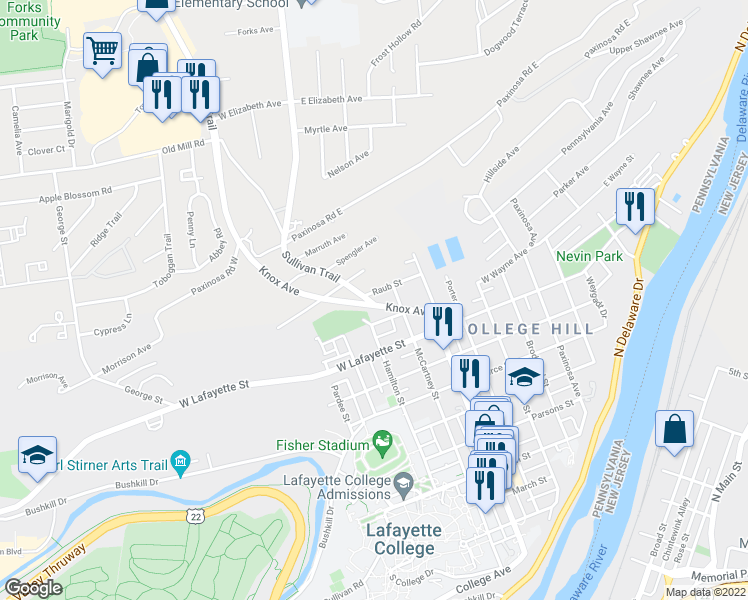 map of restaurants, bars, coffee shops, grocery stores, and more near 937 Sullivan Trail in Easton