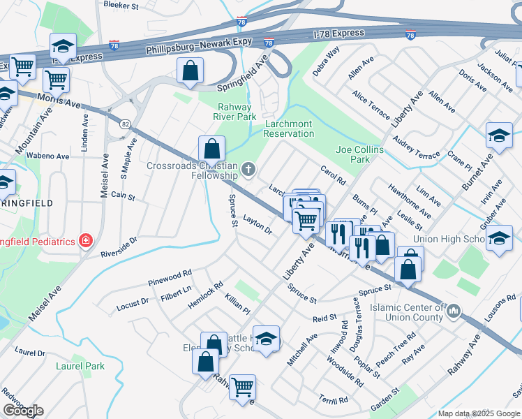 map of restaurants, bars, coffee shops, grocery stores, and more near 980 Alvin Place in Union