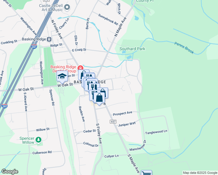 map of restaurants, bars, coffee shops, grocery stores, and more near 5 Lindbergh Lane in Basking Ridge