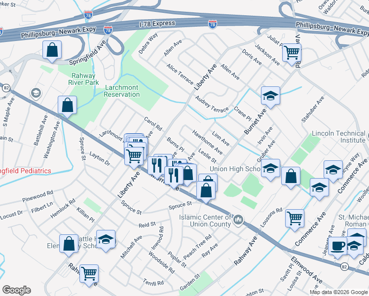 map of restaurants, bars, coffee shops, grocery stores, and more near 2621 Browning Place in Union