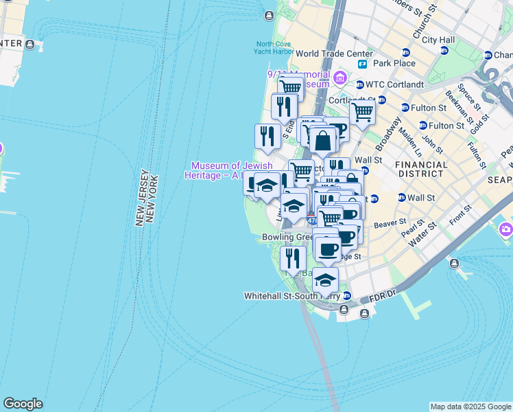 map of restaurants, bars, coffee shops, grocery stores, and more near 18 1st Avenue in New York