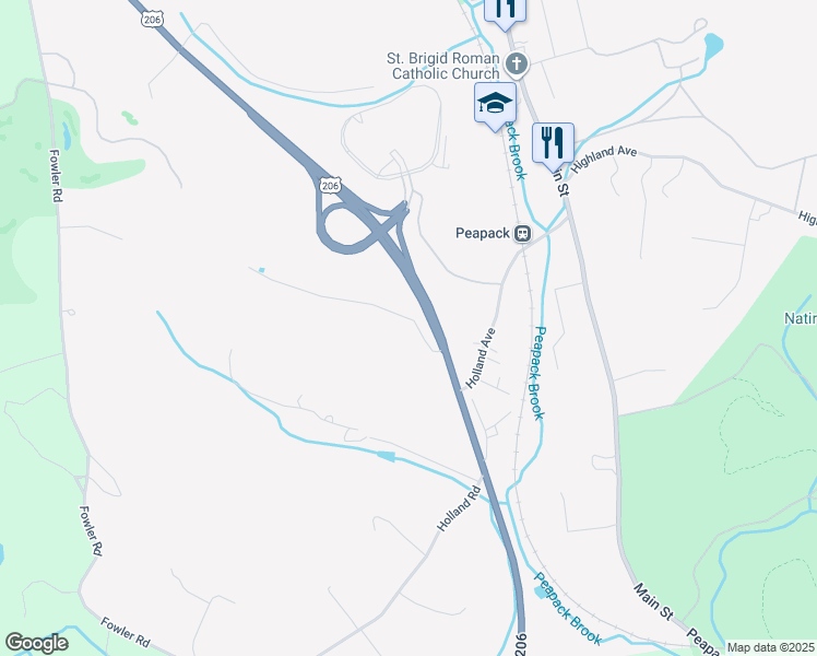 map of restaurants, bars, coffee shops, grocery stores, and more near 3 Brady Drive in Peapack and Gladstone