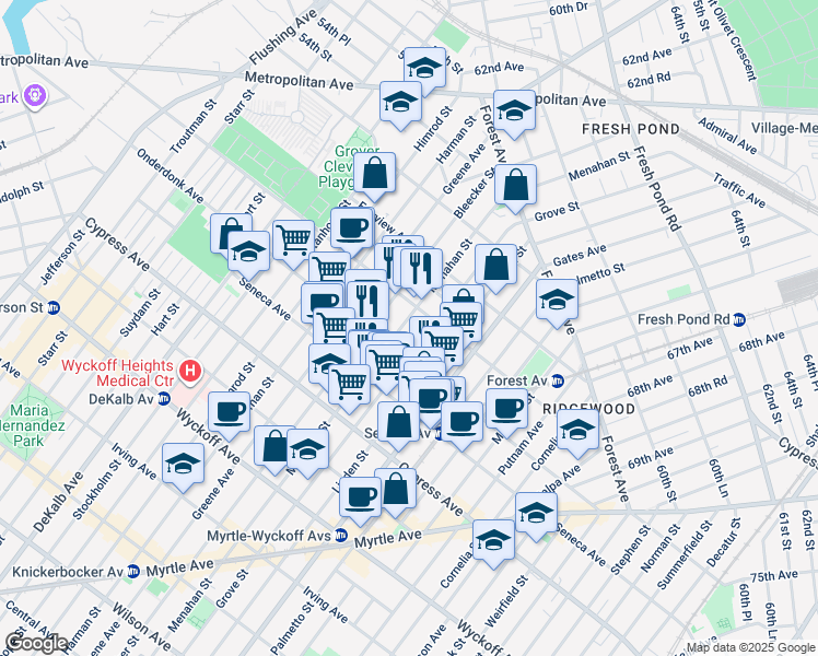 map of restaurants, bars, coffee shops, grocery stores, and more near in Queens