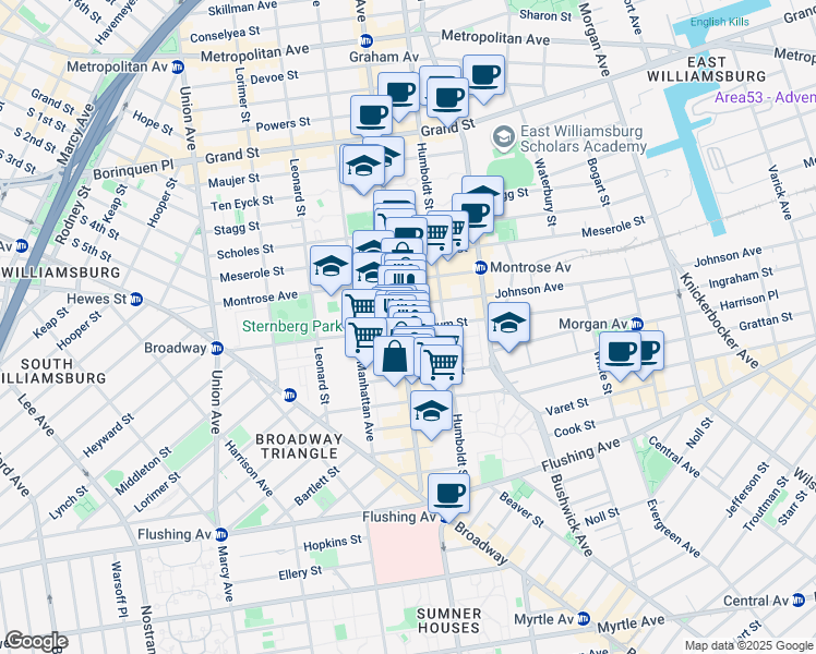 map of restaurants, bars, coffee shops, grocery stores, and more near in Brooklyn