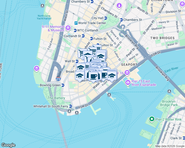 map of restaurants, bars, coffee shops, grocery stores, and more near in New York