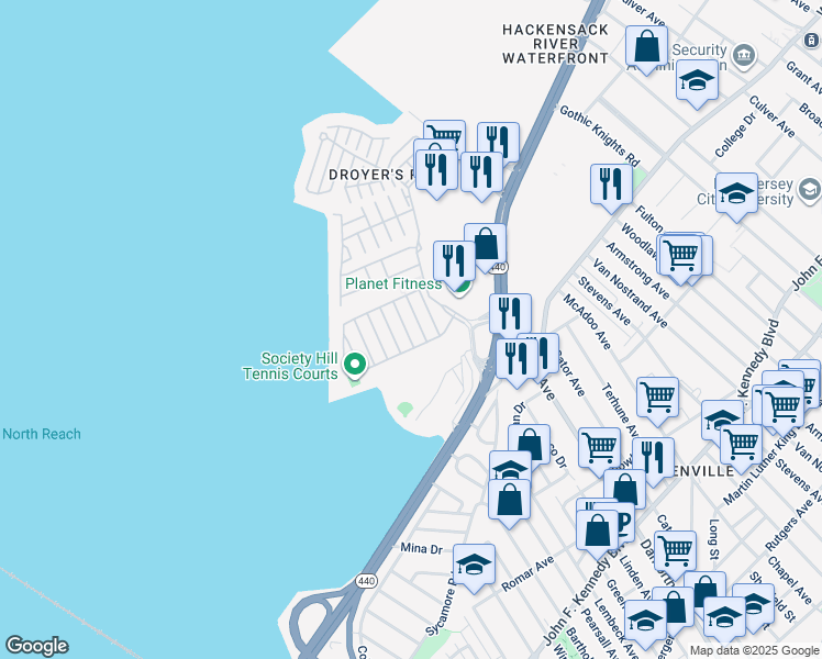 map of restaurants, bars, coffee shops, grocery stores, and more near 24 Holly Street in Jersey City