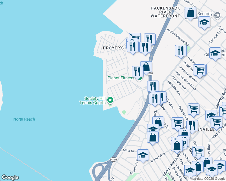 map of restaurants, bars, coffee shops, grocery stores, and more near 5 Dogwood Street in Jersey City