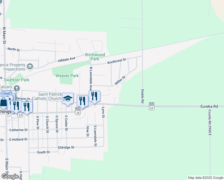 map of restaurants, bars, coffee shops, grocery stores, and more near 1021 East Adams Street in Washington