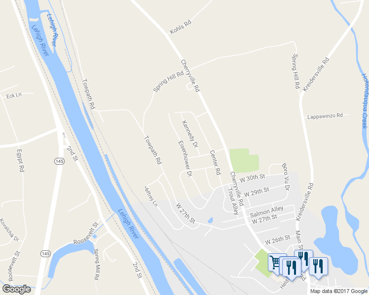 map of restaurants, bars, coffee shops, grocery stores, and more near 3213 Eisenhower Drive in Northampton