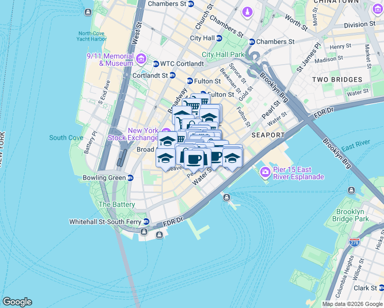 map of restaurants, bars, coffee shops, grocery stores, and more near in New York